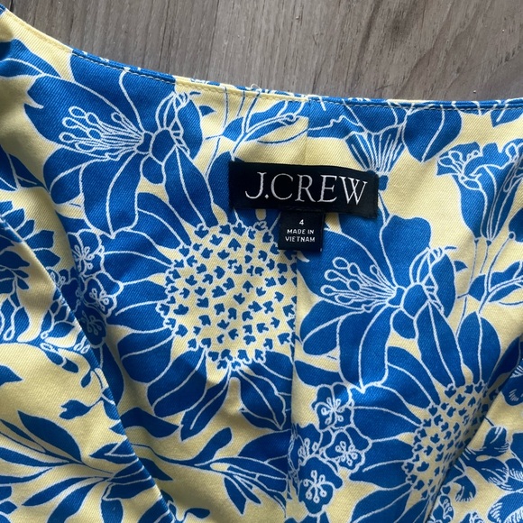 J. Crew 4 Blue Yellow Puff Sleeve Button Up Mini Dress - Picture 4 of 7